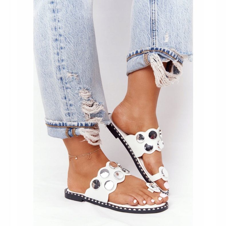 PS1 Bőr papucs strasszokkal Fehér Ava 2