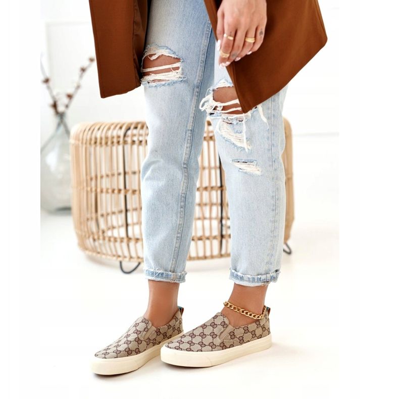 Női Logged Cipők Slip-On Khaki Challenge bézs barna 1