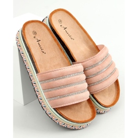 Rózsaszín N-96 Rózsaszín papucs a díszített talpon 1