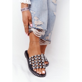 PS1 Áttört bőr papucs strasszokkal fekete Alana 1