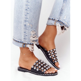 PS1 Áttört bőr papucs strasszokkal fekete Alana 2