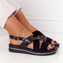 Velúr szandál Sergio Leone SK039 fekete és ezüst 1