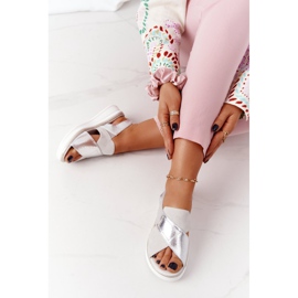 Csúszós szandál a Sergio Leone SK029 platformon, fehér-ezüst 2