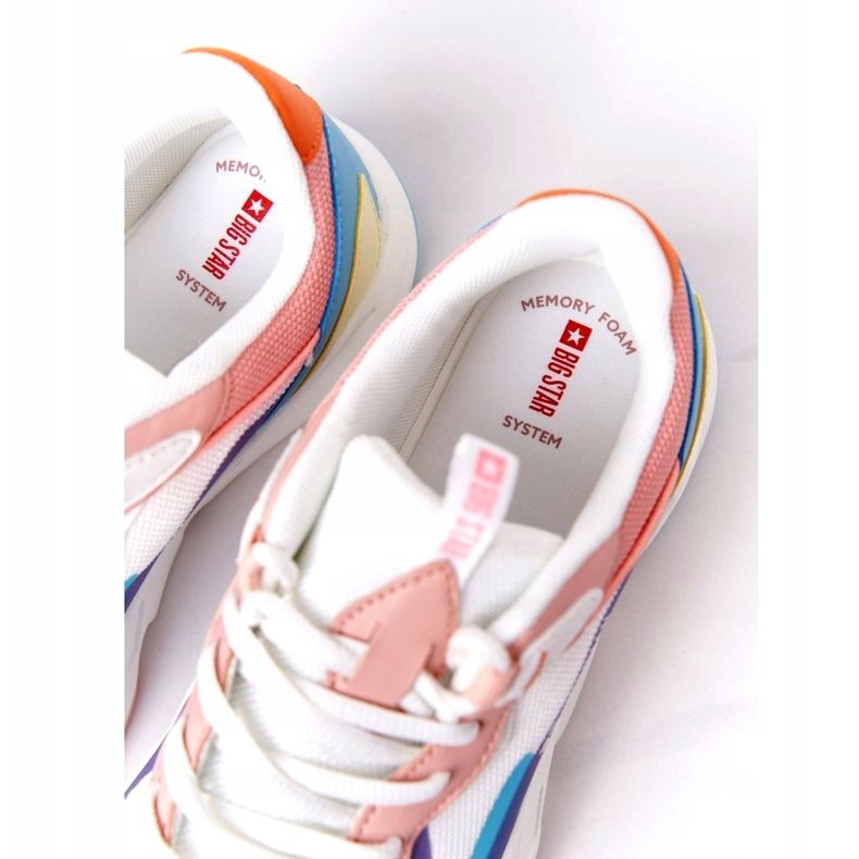 Női sportcipő Memory Foam Big Star HH274809 Fehér-rózsaszín ibolya kék sárga 4
