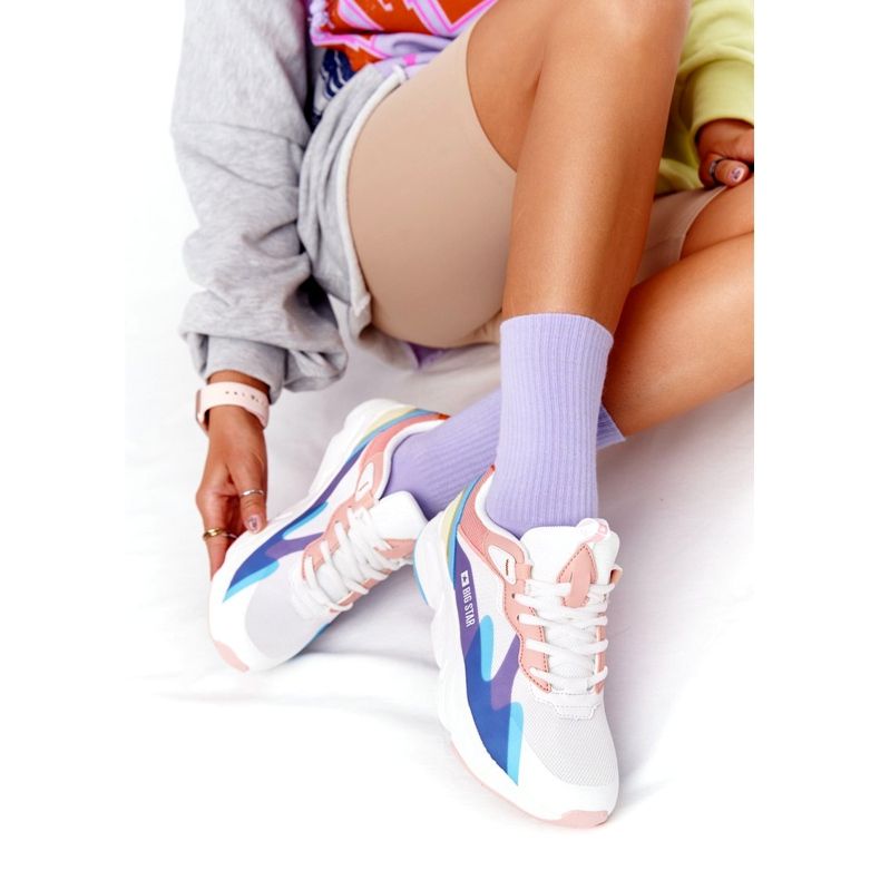 Női sportcipő Memory Foam Big Star HH274809 Fehér-rózsaszín ibolya kék sárga 2