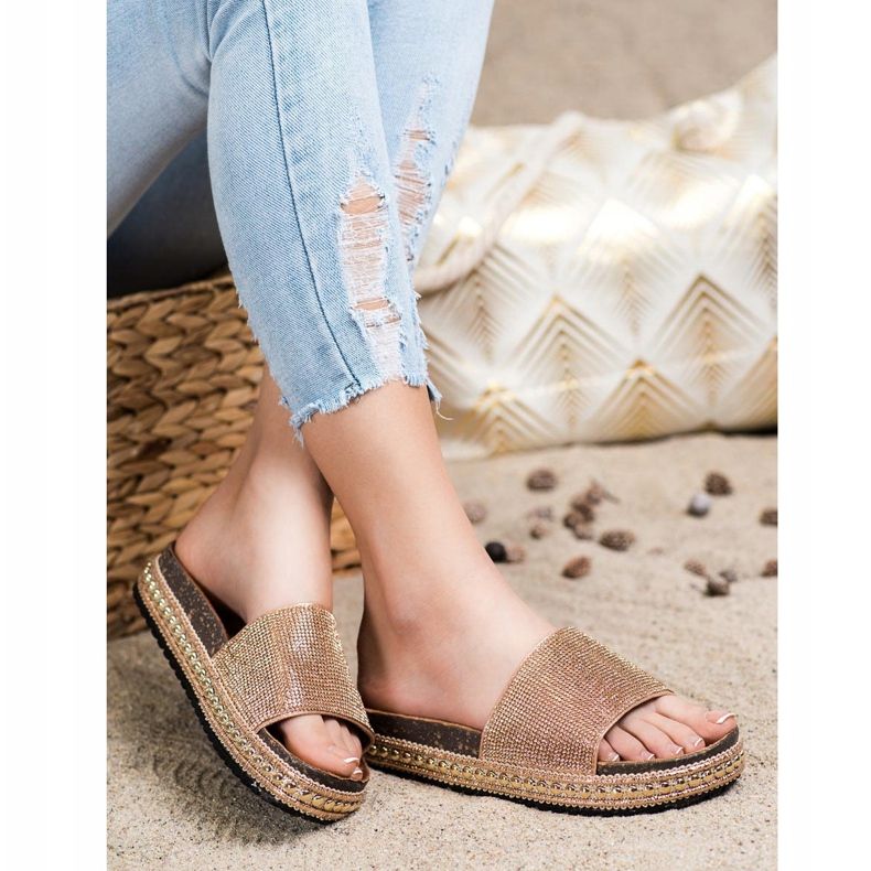 SHELOVET Divatos kristálypapucs aranysárga 1