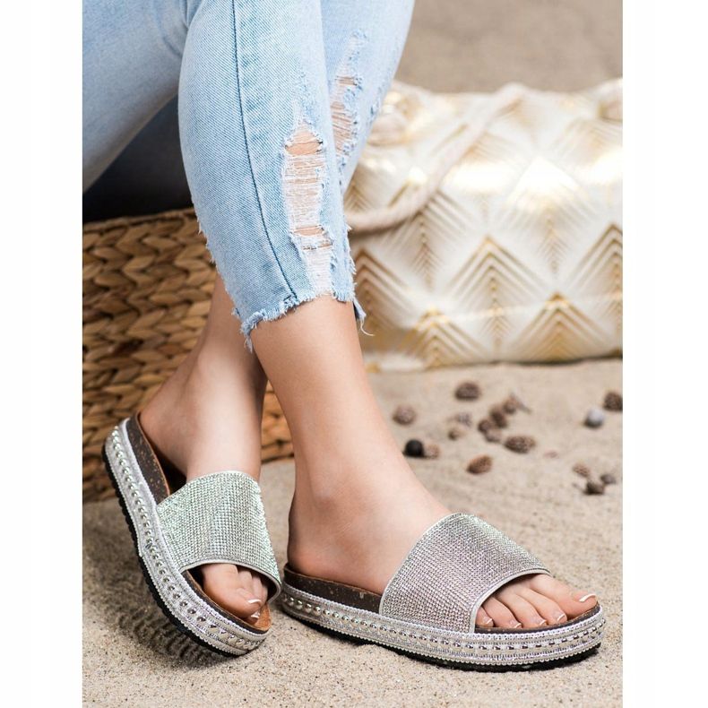 SHELOVET Divatos kristálypapucs ezüst 1