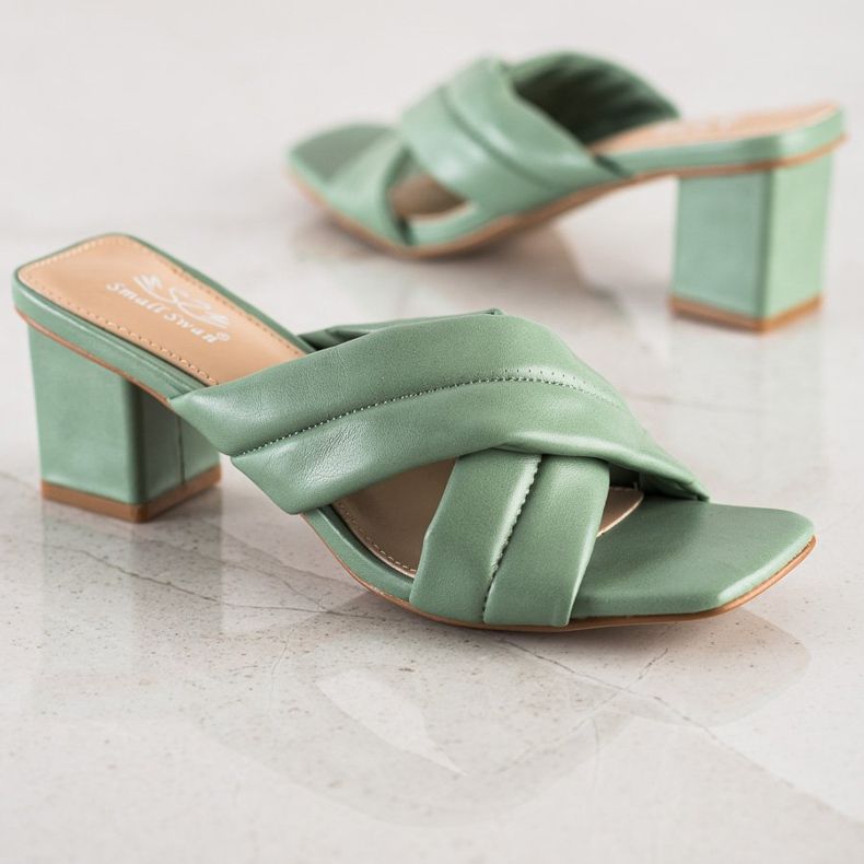 Small Swan Elegáns Eco bőr papucs zöld 1