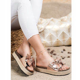 SHELOVET Fényes papucs íjjal aranysárga 1