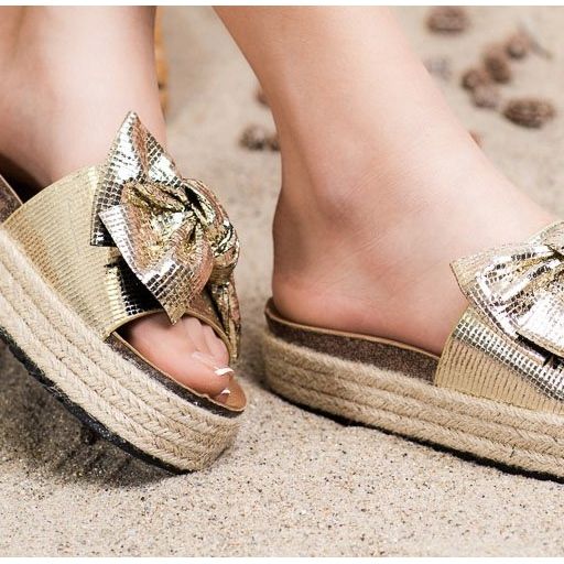 SHELOVET Fényes papucs íjjal aranysárga 1