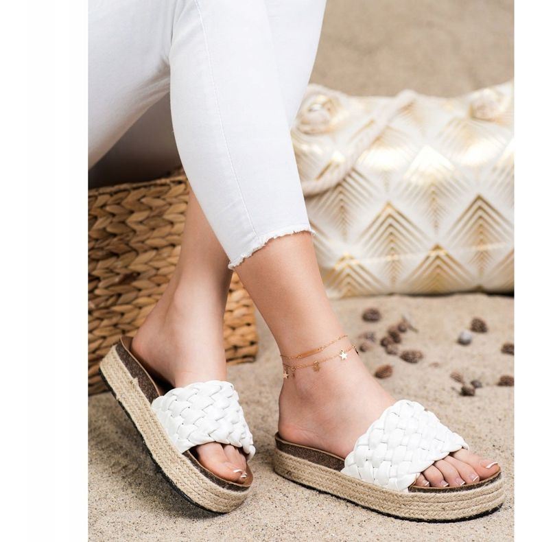 SHELOVET Fonott Espadrilles papucs fehér 1