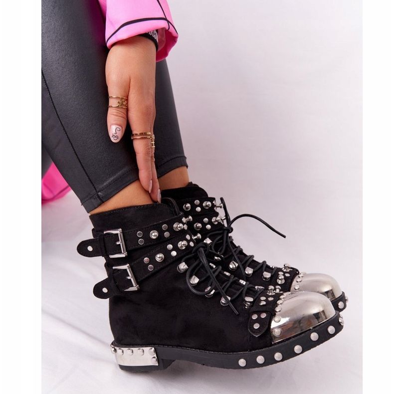 Női meleg csizma strasszos velúr velúr Fekete Lu Boo 1