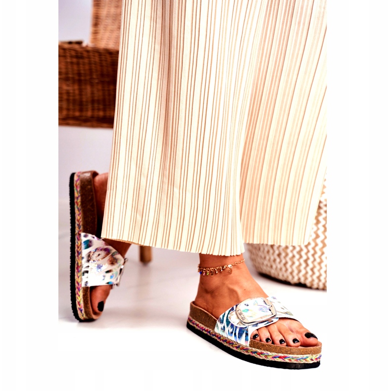 Női papucs Big Star Metallic Pattern DD274127 fehér ibolya ezüst zöld 2