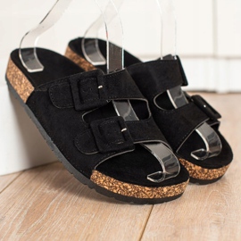 SHELOVET Kényelmes papucs csatokkal fekete 2