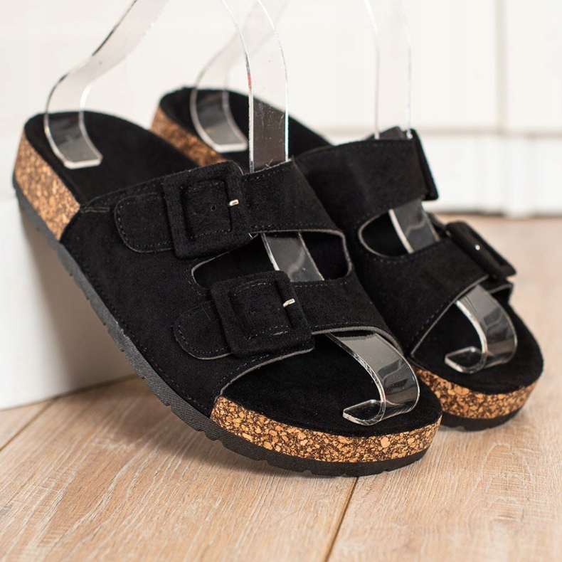 SHELOVET Kényelmes papucs csatokkal fekete 2