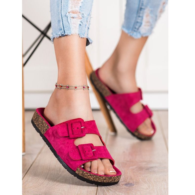 SHELOVET Kényelmes papucs csatokkal rózsaszín 1