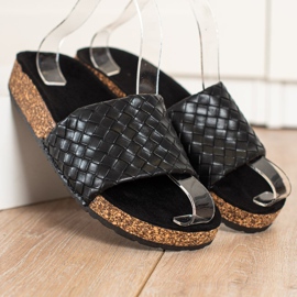 SHELOVET Divatos fonott papucs fekete 1