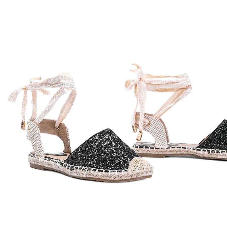 Fekete Cassandra brokát espadrillákat kötött bézs 1 Fekete Cassandra brokát espadrillákat kötött bézs 1