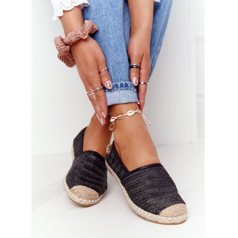 Fekete espadrilles szalma talpán Lu Boo 1