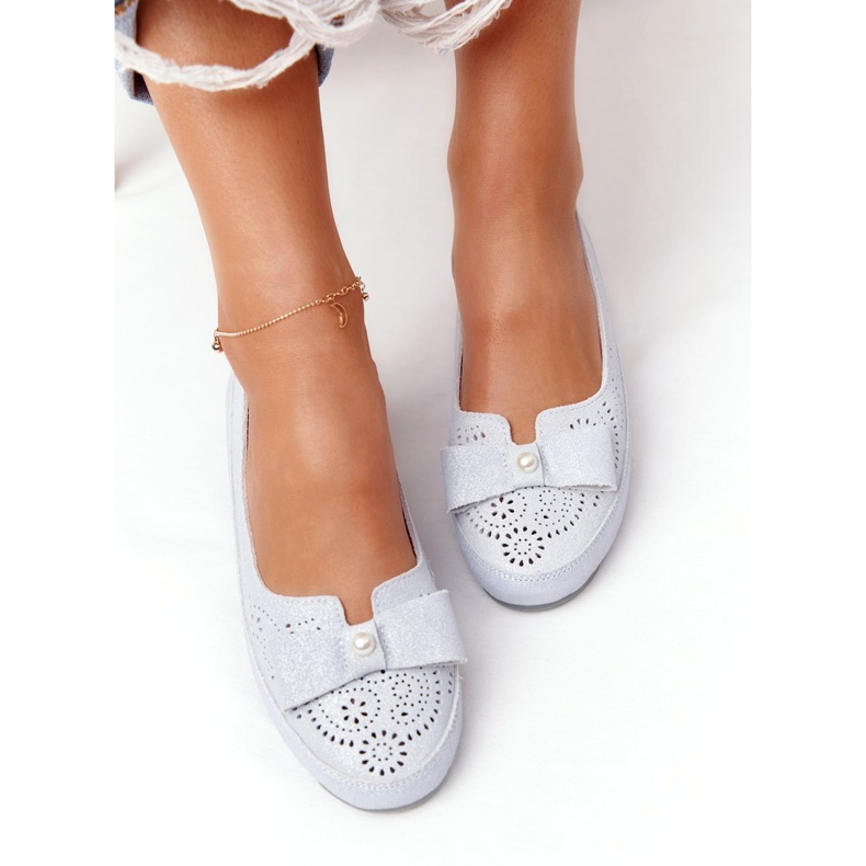 Rio Flore Bőr környezetbarát kék balerinák ezüst 3