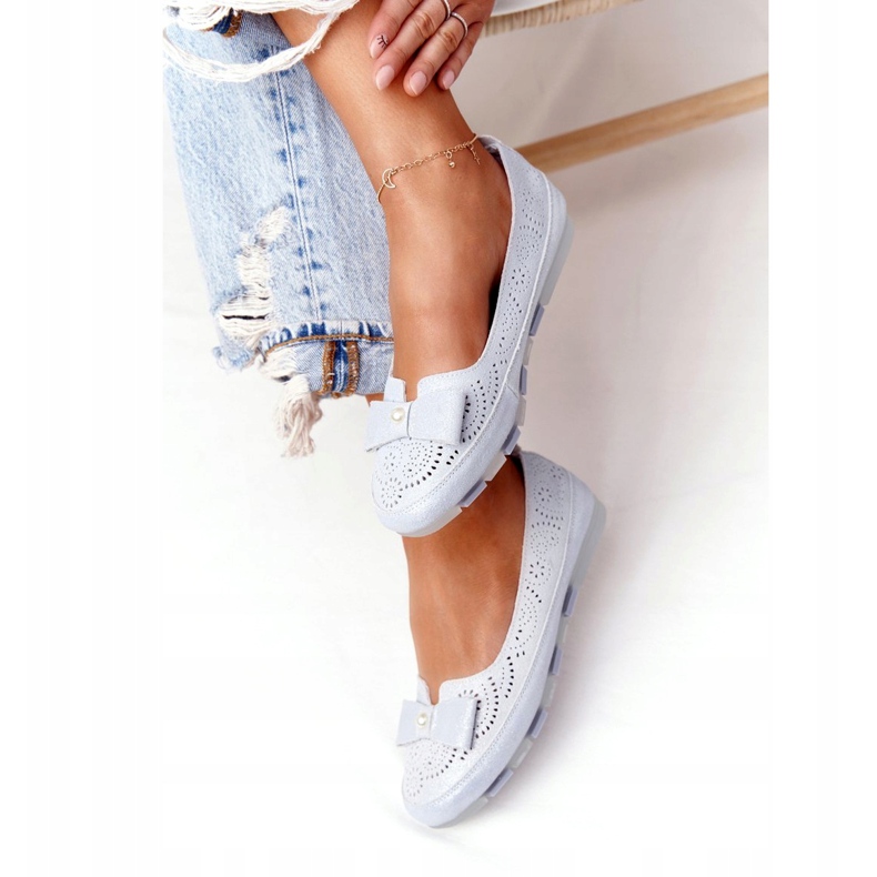 Rio Flore Bőr környezetbarát kék balerinák ezüst 2