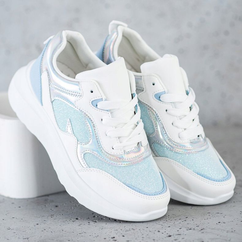 Sweet Shoes Cipők csillogással fehér kék 2