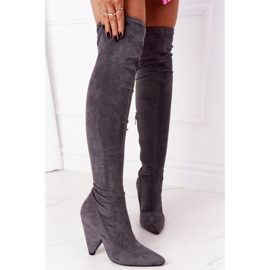 Velúr magas sarkú csizma Lu Boo Grey szürke 1