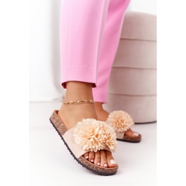 Bézs színű Flowerbomb papucs parafa talpon 2