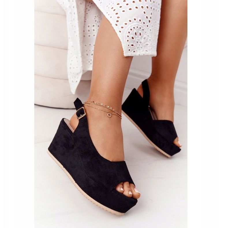 Suede Wedge Sandals Black Party Time fekete 2