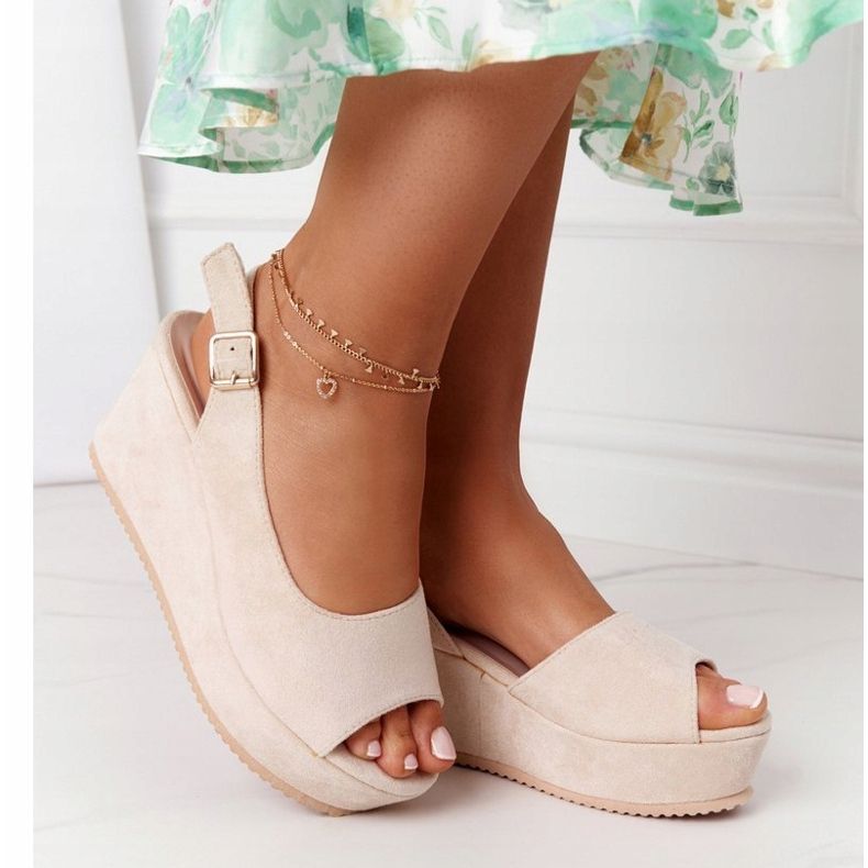 Suede Wedge szandál Bézs Party Time 1