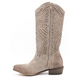 Exousite Női áttört bőrcsizma 1229 szürke 1