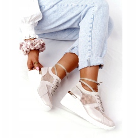 Bőr ék cipők hálóval S.Barski Golden bézs aranysárga 5