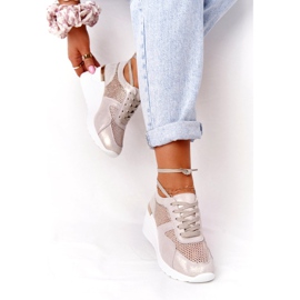 Bőr ék cipők hálóval S.Barski Golden bézs aranysárga 3