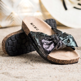 SHELOVET Fényes papucs masnival fekete 1