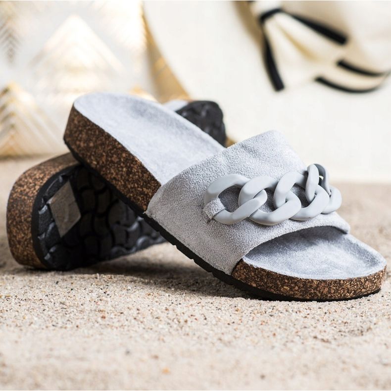 SHELOVET Divatos papucs díszítéssel szürke 1