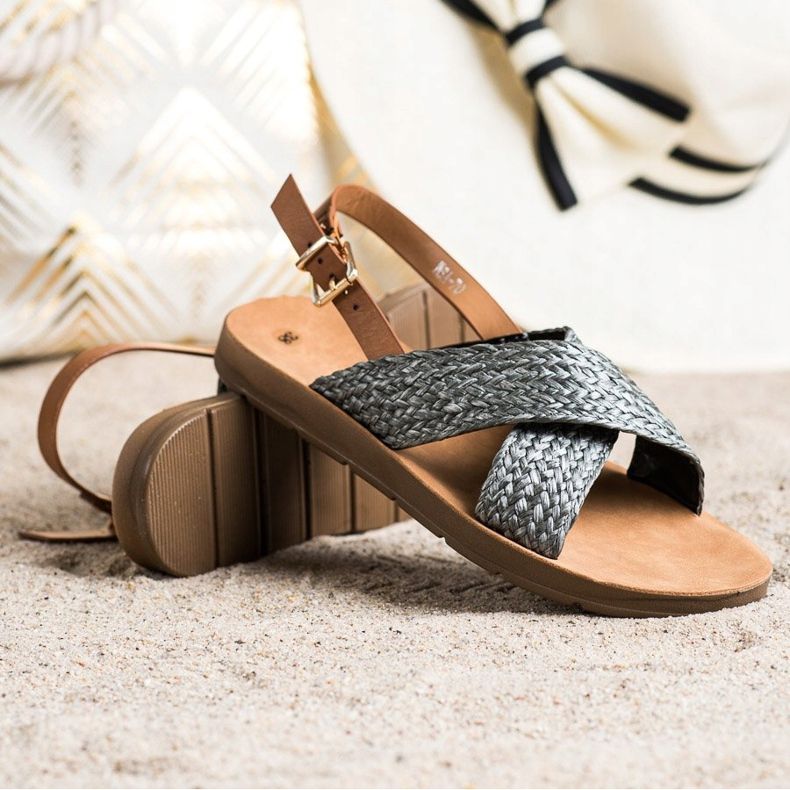 SHELOVET Kényelmes fonott szandál fekete 1