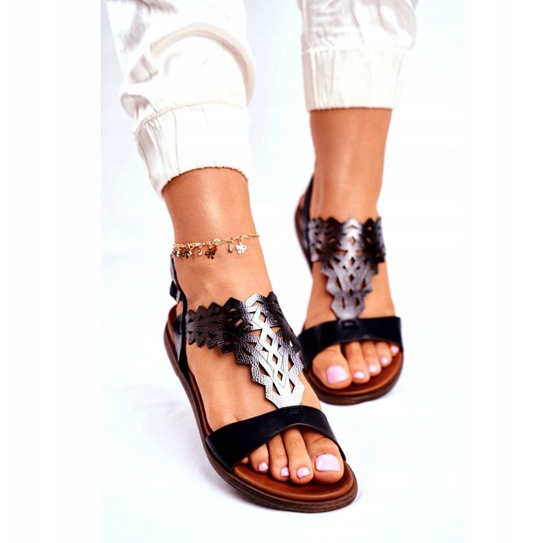 Női szandál Flat Sergio Leone Black SK035 fekete ezüst 2