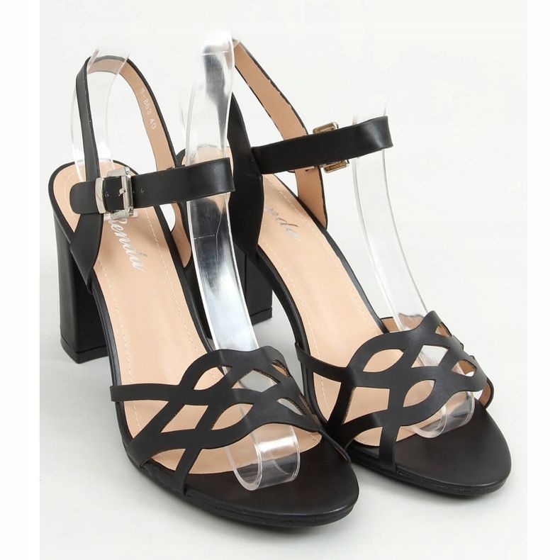 Fekete S-863 Fekete magas sarkú szandál 1