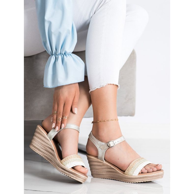 Sea Elves Alkalmi ék szandál bézs fehér ezüst 1