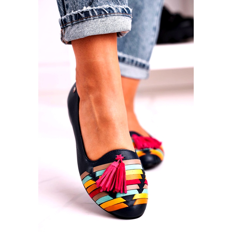 Maciejka bőr balerinák karimákkal, tengerészkék 04016-17 sötétkék sokszínű 3