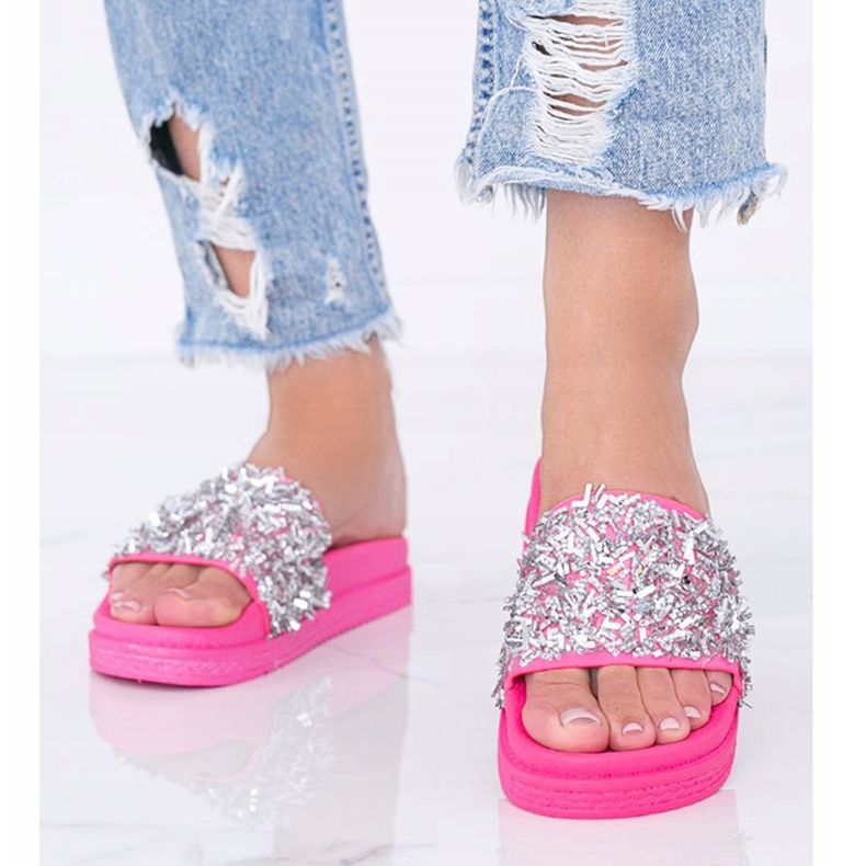 Love Bling rózsaszín neon papucs köbös cirkóniával 1