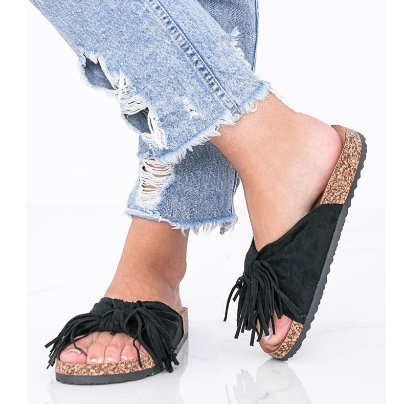 Fekete szandál a Crys parafa talpán 1