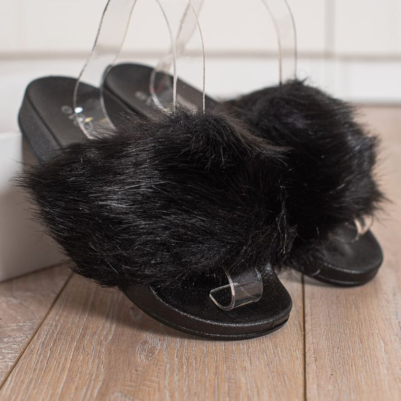 Evento Papucs szőrmével fekete 2