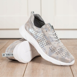 Goodin Fényes bőr cipők bézs szürke aranysárga 1