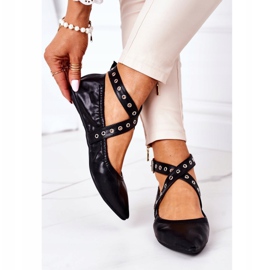 Hajtogatott bőr Lu Boo fekete balerinák 2