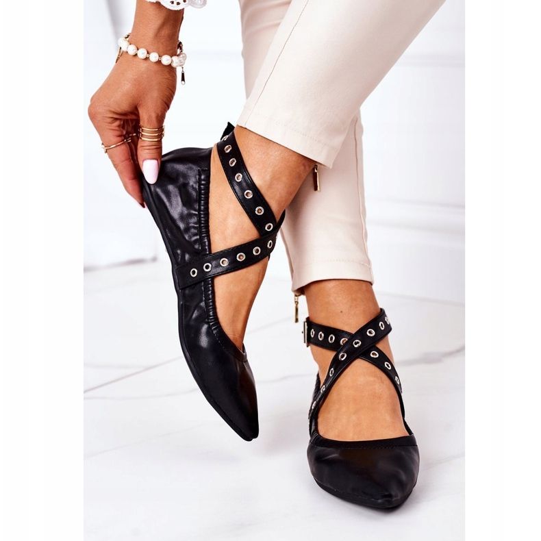 Hajtogatott bőr Lu Boo fekete balerinák 2