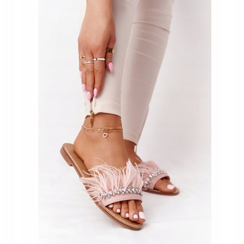 Papucs tollal Lu Boo Pink rózsaszín 2 Papucs tollal Lu Boo Pink rózsaszín 2