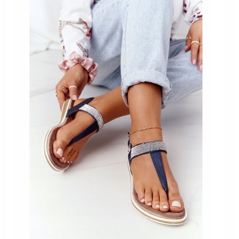 S.Barski Szandál Papucs Zirconias S. Barski 701-12 Navy Blue-val barna sötétkék 2