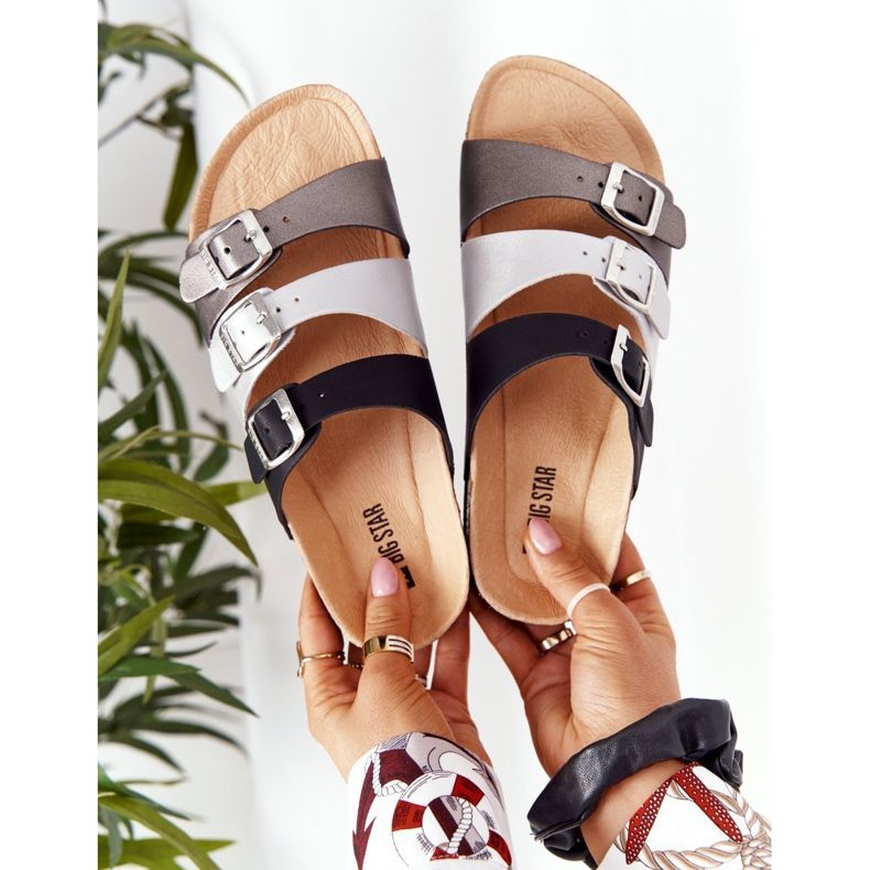 Bőr profilú papucs Big Star HH274588 fekete és ezüst 1