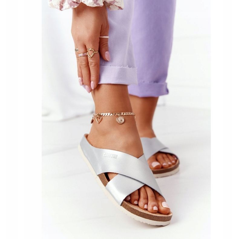 Bőr profilozott papucs Big Star HH274650 ezüst 1 Bőr profilozott papucs Big Star HH274650 ezüst 1